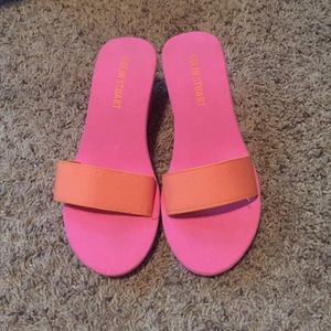 Colin Stuart orange and pink wedge sandals