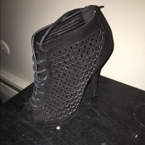Peep toe lace up ankle booties