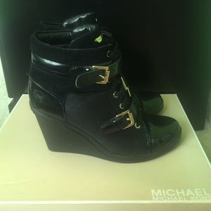 Michael Kors designer black sneaker wedges