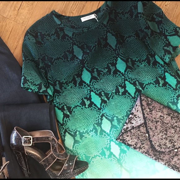 EQUIPMENT FEMME Green Snake Print Silk Top Size S