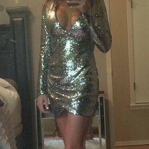 NWT boutique Silver sequined dress