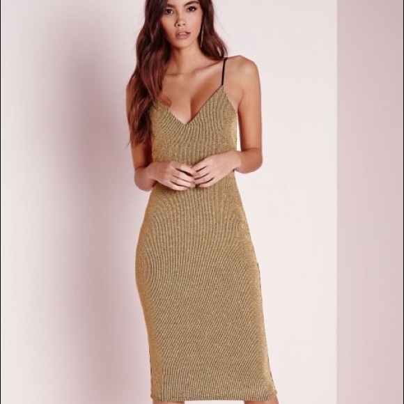 Missguided Gold Ribbed Bodycon Dress
