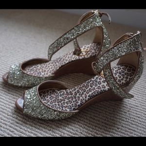 Miu Miu Glitter Peep Toe Wedge