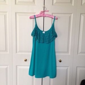 Teal Crochet Mini Dress