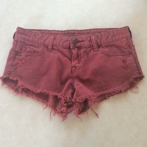 Burgundy cut off shorts