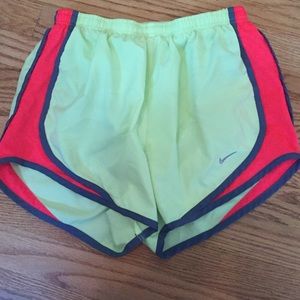 Lime green with neon red Nike tempo shorts