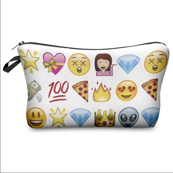 White emoji makeup bag