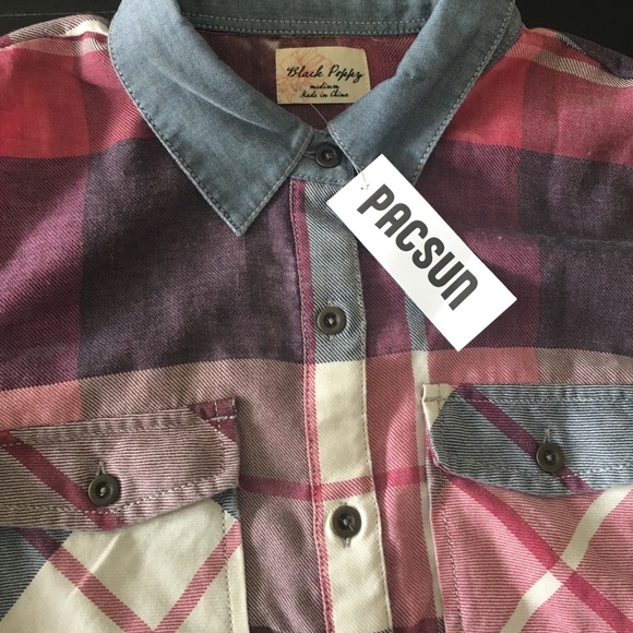 Pacsun plaid button up top with tie front - Picture 2 of 2