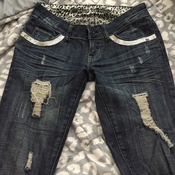 Wet Seal Denim Ripped Jeans with Sparkles