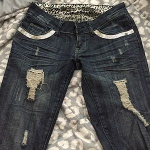 Wet Seal Denim Ripped Jeans with Sparkles