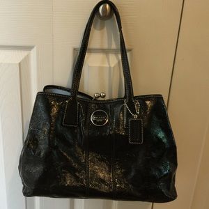 Coach Black Patent Leather "C" embossed Satchel.