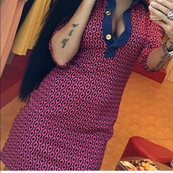 Vintage style pink and navy blue dress