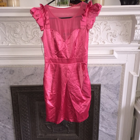 Pink. Ruffle. Sleeve. Dress.