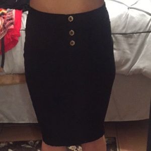 Black stretch knee length pencil skirt