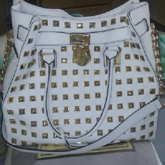 NO TRADE large White Michael kors studded Hamilton