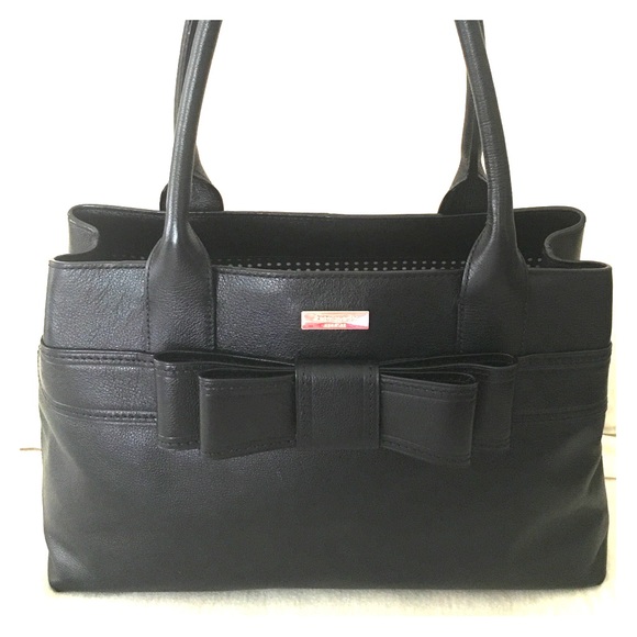 NWOT Kate Spade black leather med handbag w/ bow