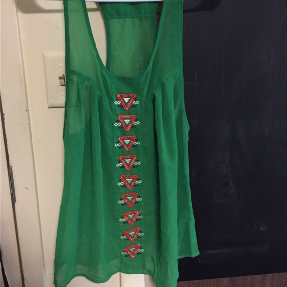 beautiful GREEN blouse with colorful beading