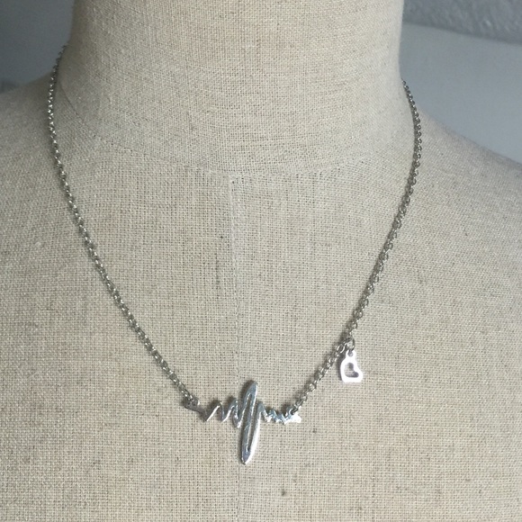 NEW! Silver EKG heartbeat lifeline necklace wheart - Picture 2 of 4