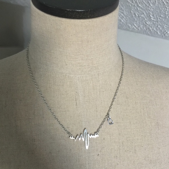 NEW! Silver EKG heartbeat lifeline necklace wheart - Picture 4 of 4