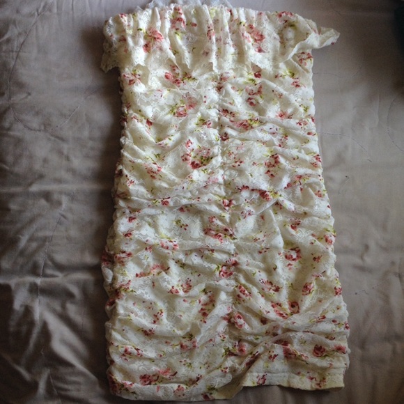 White Floral Strapless Dress