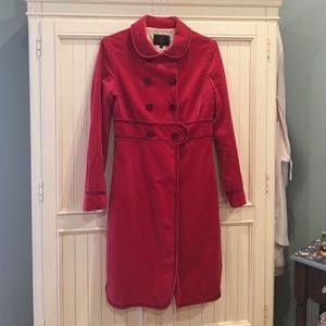 Cranberry velvet coat.