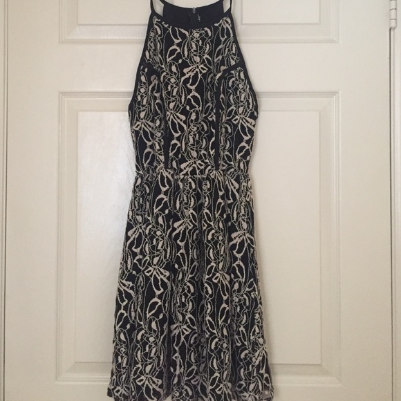 Black and White Halter Skater Dress - Picture 1 of 3