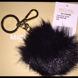 Michael Kors Fur Pom Pom Charm Black keychain MK
