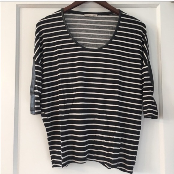 Zara Black & White Top with Leather Detail - Picture 2 of 4