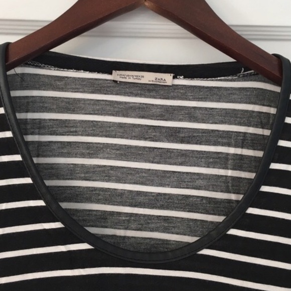 Zara Black & White Top with Leather Detail - Picture 3 of 4