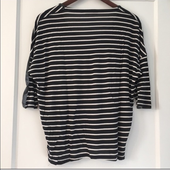 Zara Black & White Top with Leather Detail - Picture 4 of 4