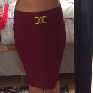 Red and gold stretch pencil skirt