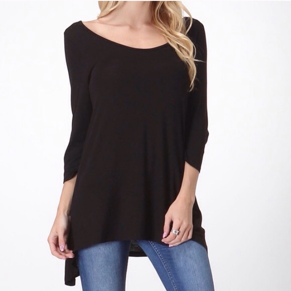 Black Scoop Neck Sidetail Top