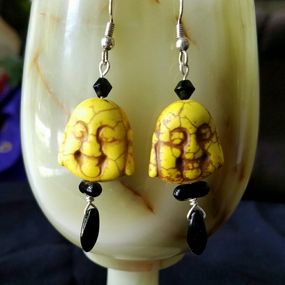 Smiling Buddha yellow howlite earrings