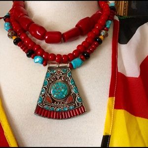 Coral Black OnyxTurquois Tibetan Silver HOST PICK