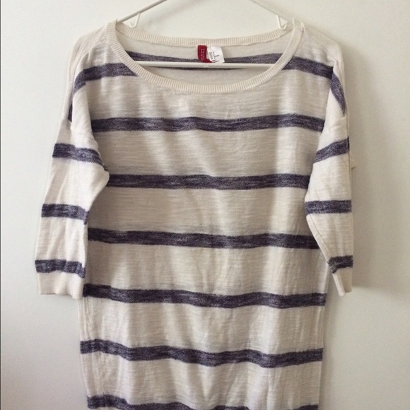 3/4 Sleeve Blue/White Striped H&M Sweater - Picture 1 of 4
