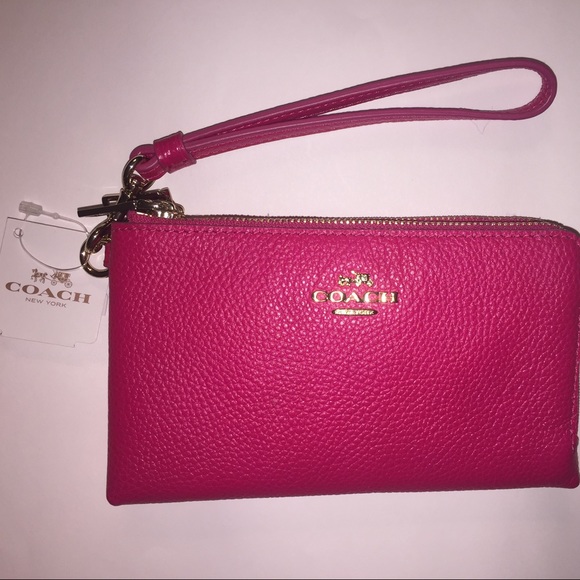 Coach Double Zip Wristlet in Hot Pink New w/ tags
