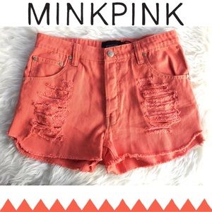 MINKPINK Coral High-Waisted Denim Shorts