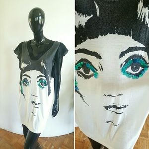 Cute Mod Sequin Face Ruffle Top Dress