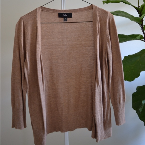 Tan Knit Cardigan with 3/4 Sleeves