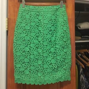Kate Spade green laced pencil skirt, size 0