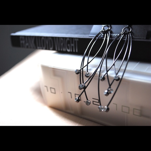 Polished, Charcoal Rhinestone Drop Earrings