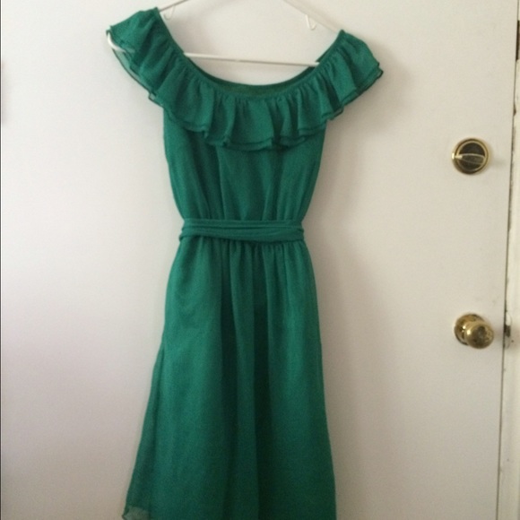 Green silk and chiffon party dress - Picture 1 of 4