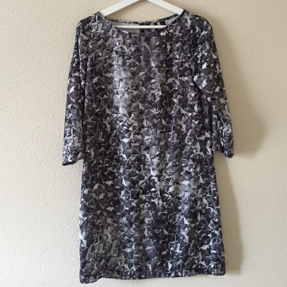 MNG Abstract Print Shift Dress with 3/4 sleeves