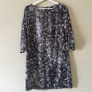 MNG Abstract Print Shift Dress with 3/4 sleeves