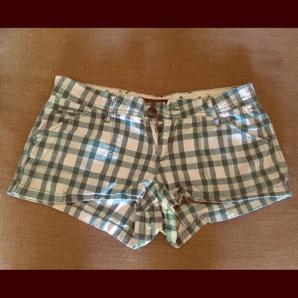 Green and White Plaid Short Shorts