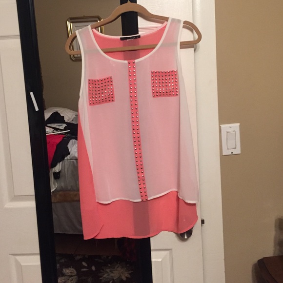 Pink and white high low shirt