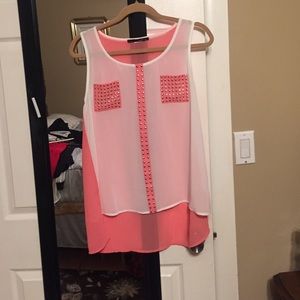 Pink and white high low shirt