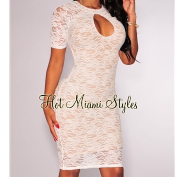 White lace key hole dress