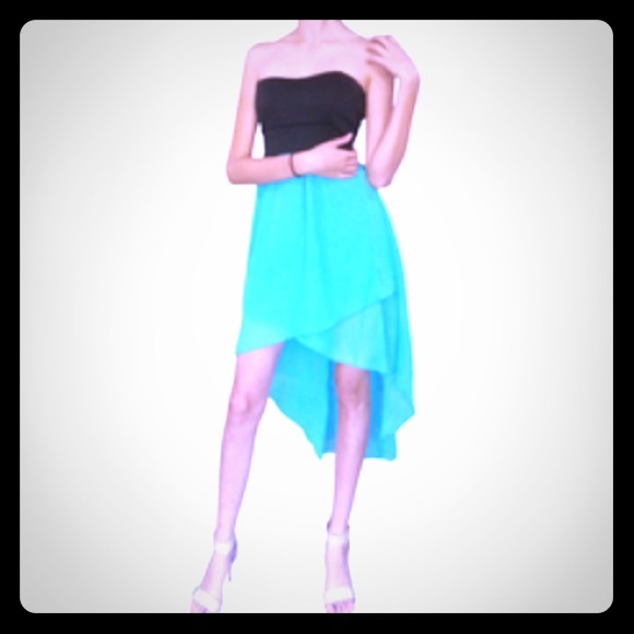 Super cute high low turquoise/black tube dress