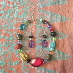 Multi color necklace and earrings set.